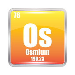 Os icon. Osmium element. Atomic number 76. Mass 190.23. Orange square background. Vector symbol. 