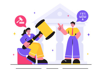 Law Firm Services Vector Illustration featuring of Justice, Legal Advice, Court Judgement, and Lawyer Consultation in a Flat Style Cartoon Background