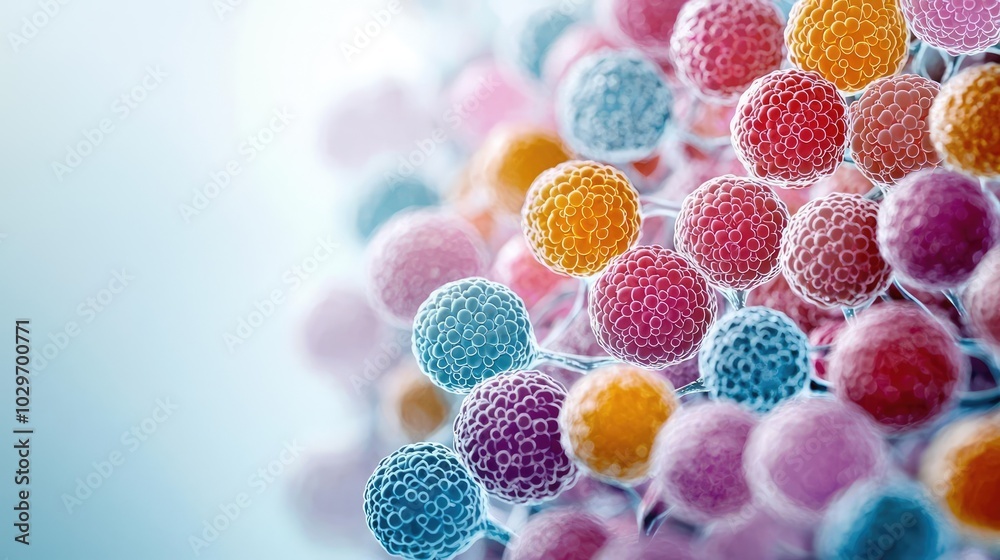 Aufkleber colorful microscopic view of cellular structures on a white isolated background.