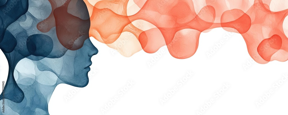 Poster abstract silhouette with colorful bubbles representing thought and creativity.