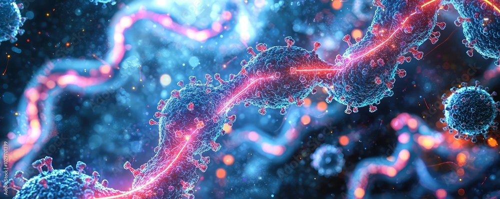 Poster colorful abstract representation of dna structure in vivid hues.