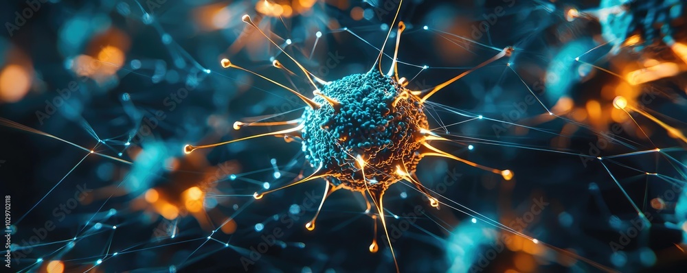 Poster Abstract representation of a virus on a colorful background.