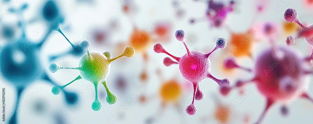 Aufkleber colorful abstract molecular structure on blurred background.