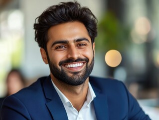 Confident Businessman Smiling for Promotional Use