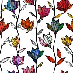 Collection of colorful flower elements vector. Set floral of wildflower, leaf branch, foliage background.