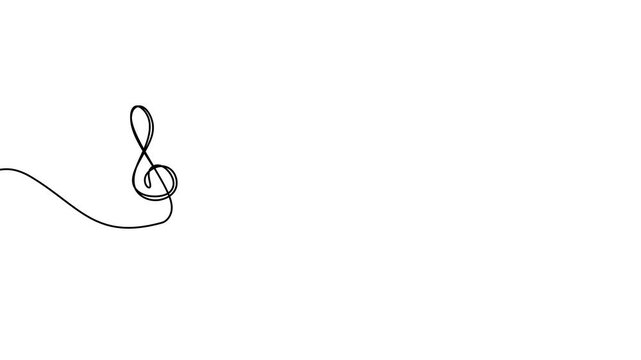 Continuous drawing line art of music note symbol with black line and white background. One line