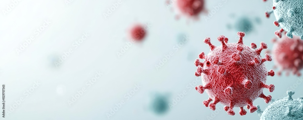 Poster microscopic view of virus particles on a white isolate background.