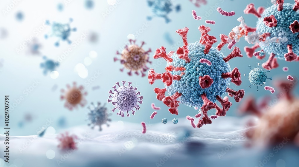 Aufkleber colorful viruses and bacteria in an abstract microscopic environment.