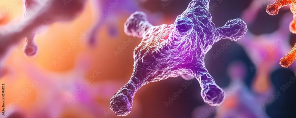 Poster Abstract representation of colorful cells on a dark background.