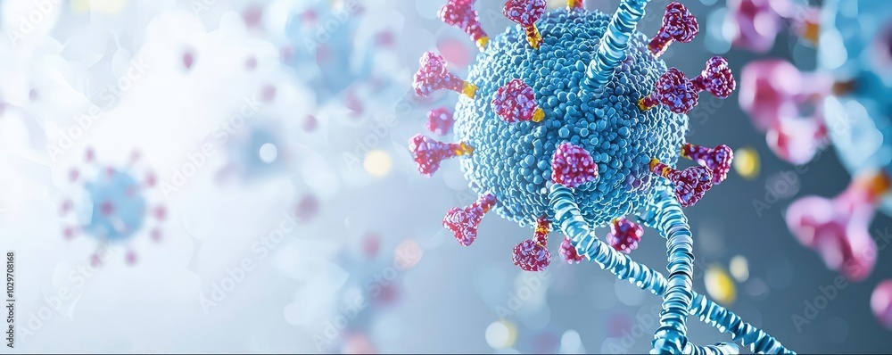 Poster Microscopic view of virus structure with colorful details on isolated background.
