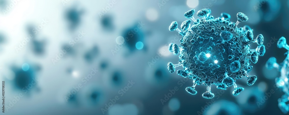 Poster close-up of virus particles, white isolate background.