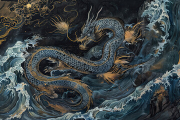 Fototapeta premium chinese dragon statue in the sea