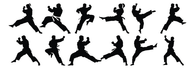 Fighter silhouettes set, warrior pack of vector silhouette design, isolated background