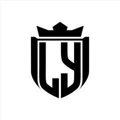 LY Logo with shield shape inside shield badge crown on white background template design