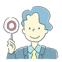 丸を上げる男性の素材イラスト