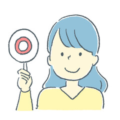 丸を上げる女性の素材イラスト