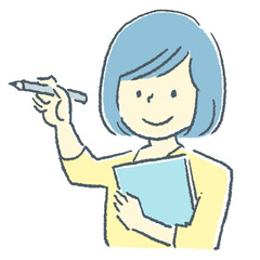 ペンを持つ女性の素材イラスト