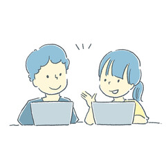 2人で会議をする男性と女性の素材イラスト
