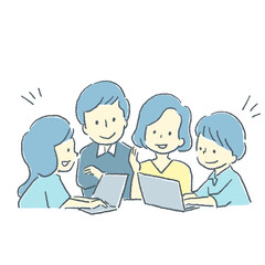 4人で会議をする男性と女性の素材イラスト