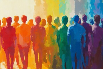 Naklejka premium A vibrant abstract representation of a crowd celebrating diversity with rainbow colors, symbolizing LGBTQ pride