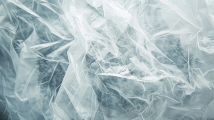 Obraz premium A close-up of crumpled transparent plastic with soft folds and creases, creating an abstract and layered texture.