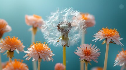 Obraz premium dandelion seeds on grass with bokeh background