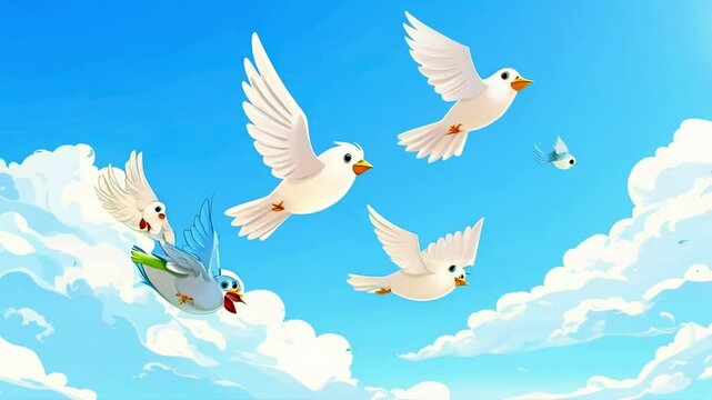 Cartoon Birds Flying in the Blue Sky