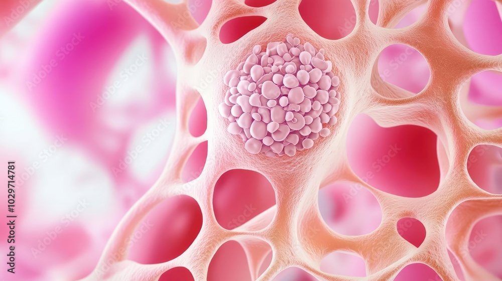 Aufkleber close-up of vibrant cells with a central structure on a colorful background.