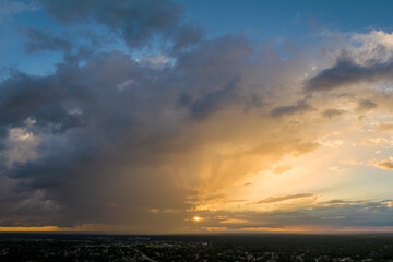 Obraz premium Evening sunset sky with colorful clouds. Panoramic skyscape