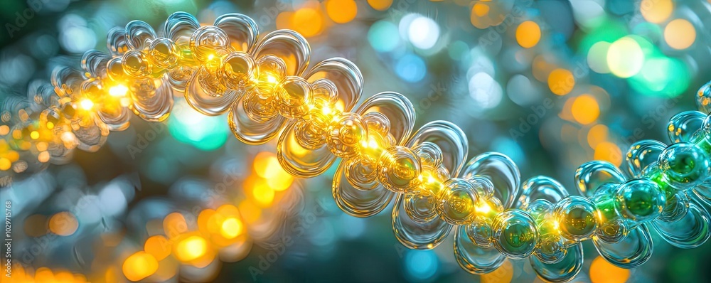 Poster colorful abstract representation of molecular structures on a blurred background.