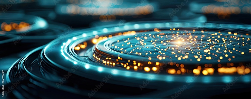 Aufkleber Futuristic abstract background with glowing circular patterns and sparkles.