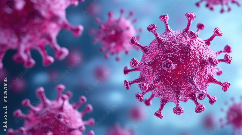 Poster Close-up view of a virus structure on a blue background.