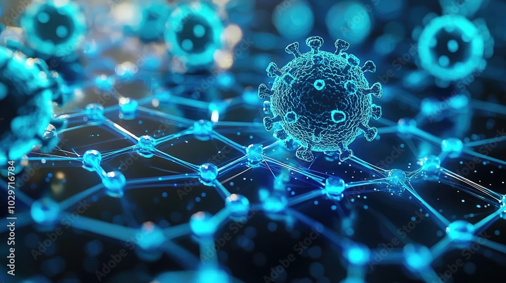 Aufkleber abstract digital illustration of virus molecules interconnected by networks.