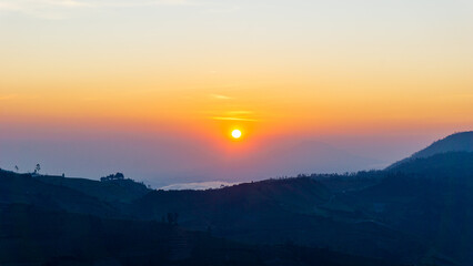 Sun set on Taman Langit Dieng, one of the famous tourist destinations in Wonosobo.