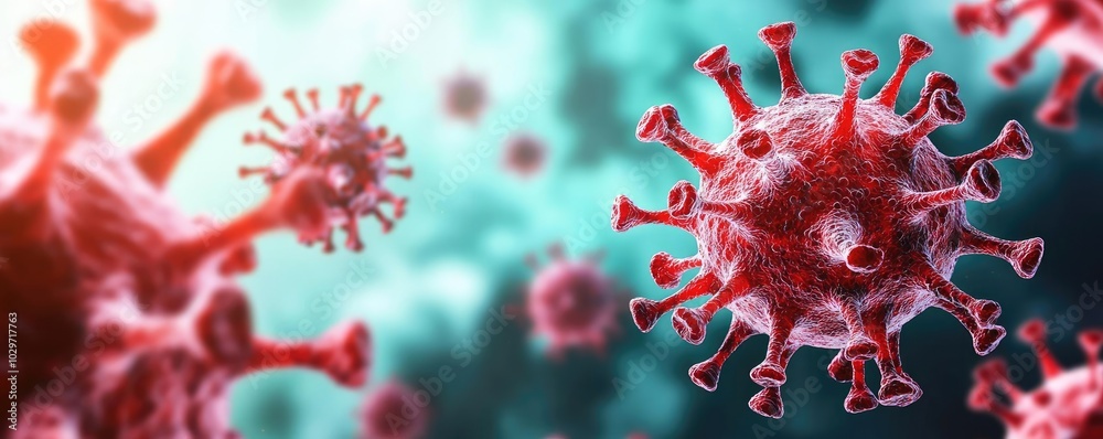 Aufkleber close-up view of virus cells under a microscope with vibrant colors.
