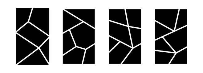 Image collage layout set. Black mosaic mood board grid collection. Vector 6-7 picture slot composition arrangement. Photo album template or memory wall idea for banner, poster, mockup, flyer, brochure