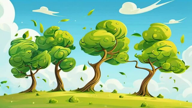 Cartoon Trees Swaying in the Wind