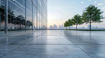 Empty marble floor and modern office building in the background