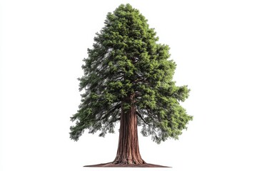 A towering giant sequoia tree stands tall against a white background, symbolizing strength, longevity, and the beauty of nature. This magnificent tree is a testament to the power of time and the resil