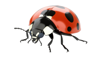 view of a ladybug with bright red wings and black spots