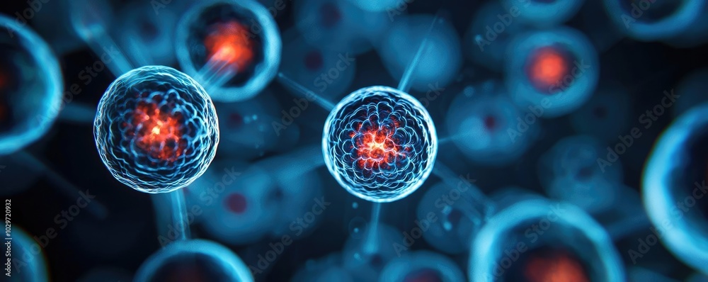 Poster microbial cells with intricate details on a colored background.
