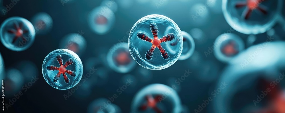 Poster Abstract view of cells under microscope, showing intricate details and design.