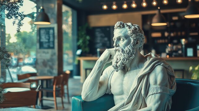 Modern Interpretation of Classical Sculpture in Cafe