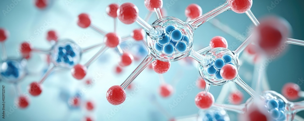 Aufkleber molecular structure with blue and red atoms on a soft background.