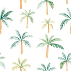 A seamless pattern featuring stylized palm trees in green and blue. Perfect for summer designs, textiles, and wallpapers.