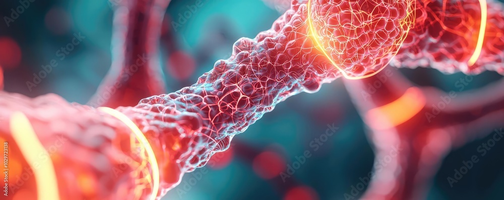 Aufkleber Abstract molecular structure with glowing connections on a blurred background.