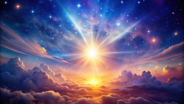 Glowing celestial sky with the aura of the soul , spirituality, religion, celestial, heaven, sky, aura, soul, energy, divine