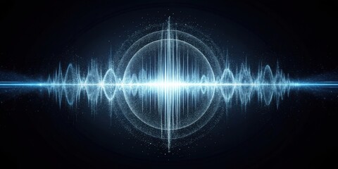 Harmonic sound wave energy with circular particle effect in a minimalist dark setting, sound waves, energy, circular