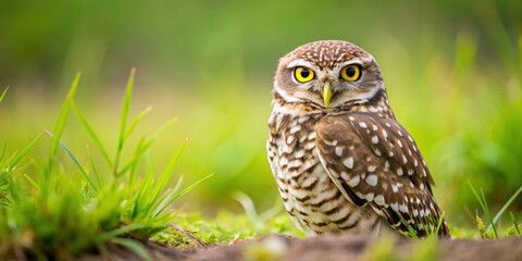 Burrowing owl sitting in daylight on a patch of grass, burrowing owl, bird, wildlife, nature, daylight, grass, animal, feathers, cute