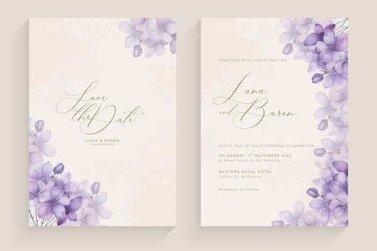 Aesthetic Wedding Invitation Template with Vintage Purple Flower Arrangement